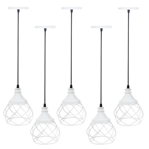 5 Pendentes Aramado Esfera Balonê Branco Lustre Luminária Teto Regulável Sala Cozinha Industrial Agp