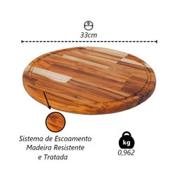 Tábua de Corte Redonda Madeira Legumes Carne Churrasco 33cm Libaneza 94044lb - 2