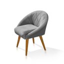 Ver imagem 2 de Poltrona Sala Decorativa Louis Veludo Cinza Pés Palito Castanho
