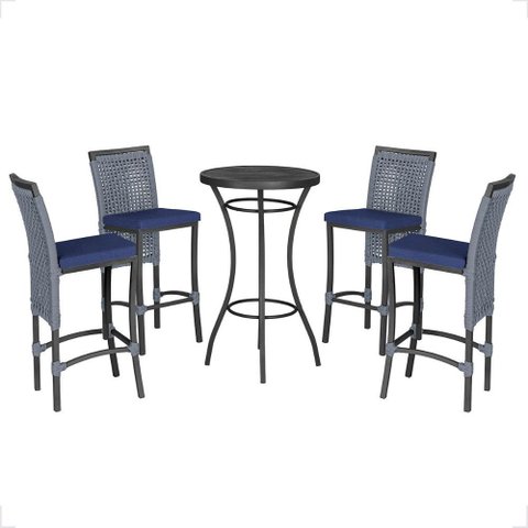 Mesa Bistro e 4 Banquetas Roma Preta Corda Náutica 10 Trama Original