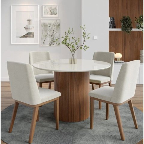 Mesa de Jantar Redonda 115cm Kalina Apartamento 4 Lugares Cozinha