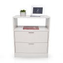 Ver imagem 1 de Mesa de Cabeceira Off-White 2 Gavetas e 1 Nicho Mesinha Para Quarto Lateral da Cama Estilo Cômoda