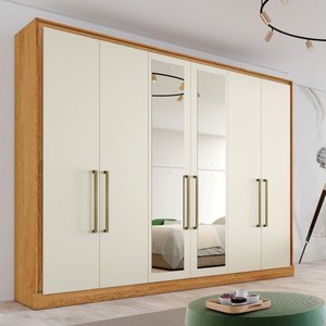 Guarda Roupa Argos 6 Portas Espelhado 100% Mdf - Peroba/off White - Made Marcs