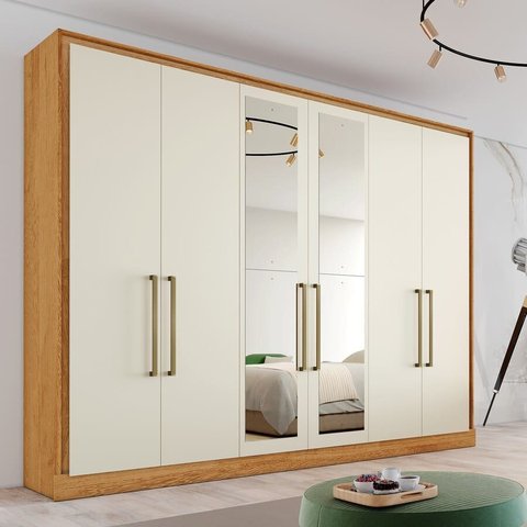 Guarda Roupa Argos 6 Portas Espelhado 100% Mdf - Peroba/off White - Made Marcs