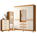 Ver imagem 1 de Guarda Roupa Casal New Fusion 10 Portas e Cômoda Belize Plus Cinamomo Off White - Móveis Albatroz