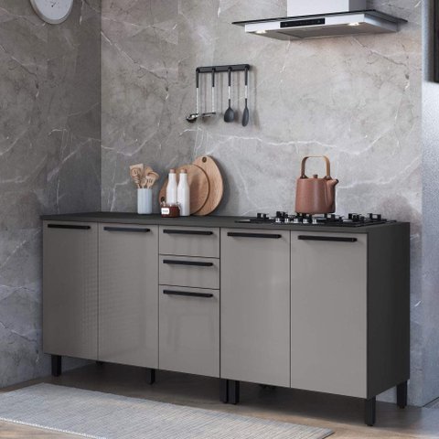 Kit 2 Balcões Modulados Gabinete Pia 120cm e Cooktop 80cm Mônaco com Tampo
