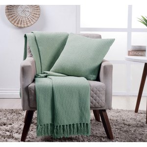 Manta Decorativa para Sofá Boho Favo de Mel Verde