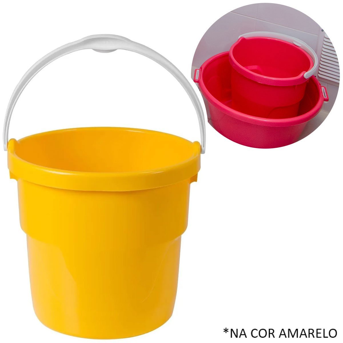 Balde de Plástico Redondo com 8L Alças e Marcador de Litros Interno Astra Amarelo - 3