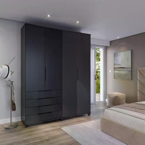 Guarda-roupa Casal 4 Portas 4 Gavetas 100% Mdf Allen 181 Cm - Preto Fosco