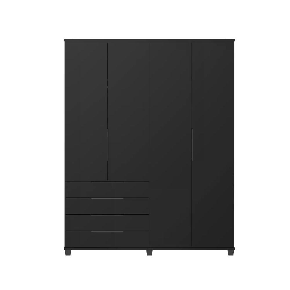 Guarda-roupa Casal 4 Portas 4 Gavetas 100% Mdf Allen 181 Cm - Preto Fosco - 3