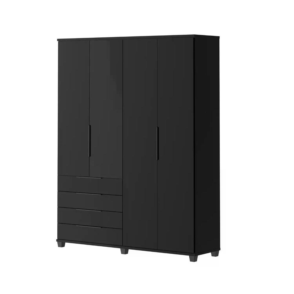 Guarda-roupa Casal 4 Portas 4 Gavetas 100% Mdf Allen 181 Cm - Preto Fosco - 4