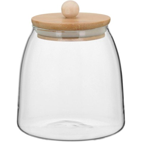Table Pote 13x11x11cm 650ml Borosilicato Transp Tampa Bambu