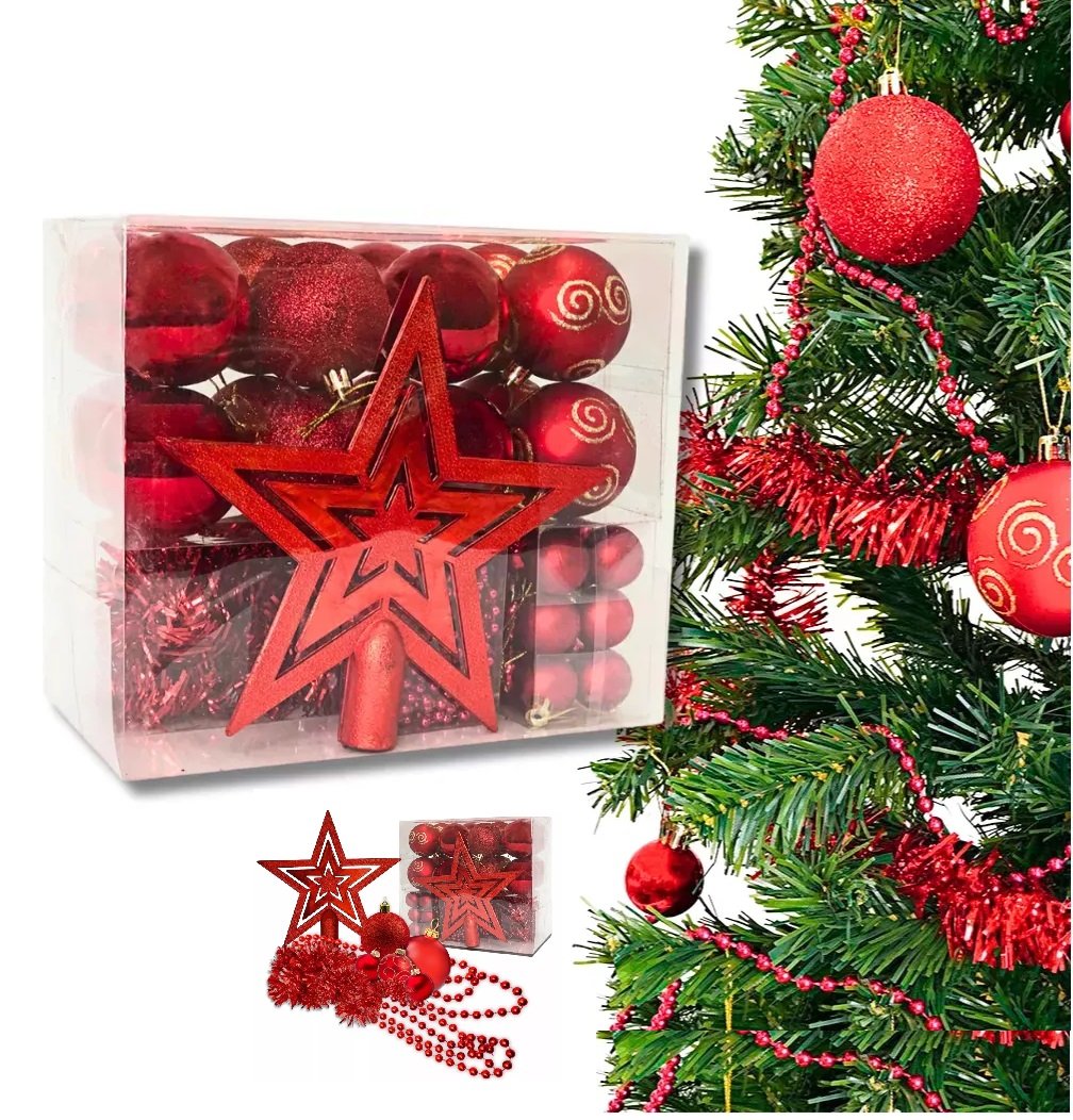 Kit com 44 Enfeites para Árvore de Natal Estrela Vermelho - 9