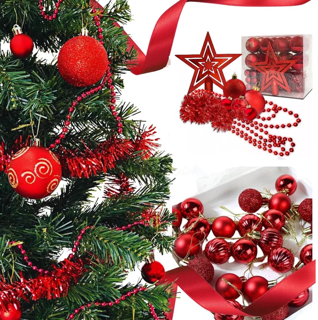 Kit com 44 Enfeites para Árvore de Natal Estrela Vermelho - 2