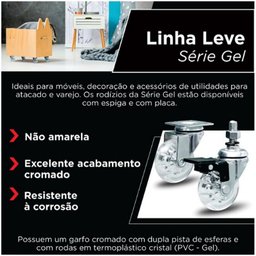 4 Rodizio Gel Cristal 50mm X 3/4 com Espiga com Freio - 2