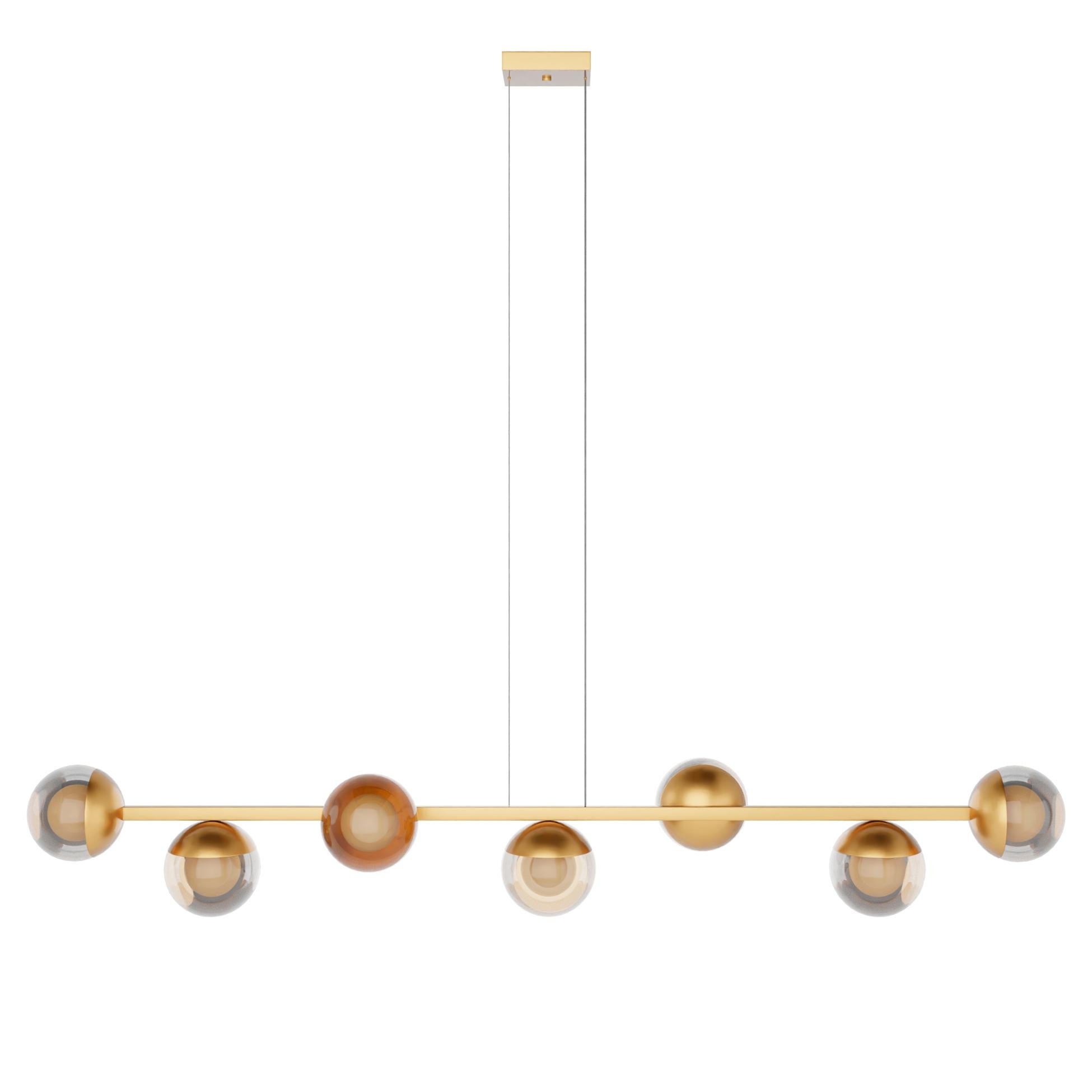 Lustre Pendente de Teto Jabuticaba 5 Metros 7 Vidro Globo - Bivolt - Dourado/ambar - 7