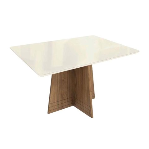 Mesa P/ Cozinha Lótus C/ Tampo Madeirado C/ Vidro 80x120cm Nogueira/off White/vidro Off White -