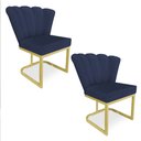 Ver imagem 1 de Kit 02 Poltronas Flor Veludo Azul Marinho Base Metálica Industrial Dourado - Pallazio