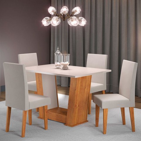 Mesa de Jantar 4 Lugares Grazi Mel/blonde/veludo Marfim - Pnr Móveis