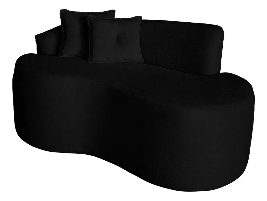 Sofá Feijão Curvo Pequeno 2 Lugares Moderno Forma Orgânica Bouclé Preto - 1