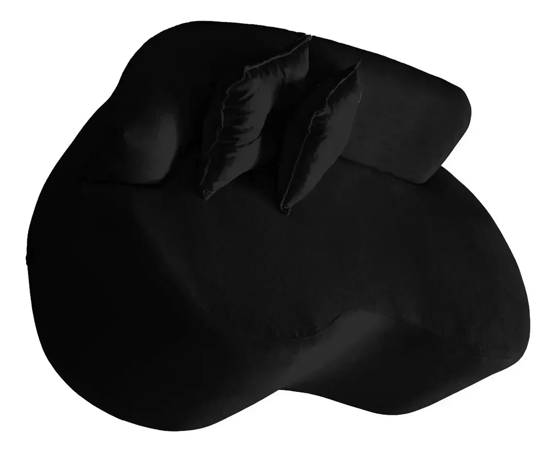 Sofá Feijão Curvo Pequeno 2 Lugares Moderno Forma Orgânica Bouclé Preto - 4