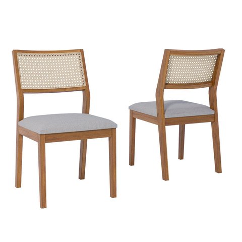 Conjunto 2 Cadeiras para Sala de Jantar em Madeira Tauari Tamarindo Marrom/Linho Cinza