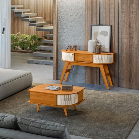 Conjunto Sala de Estar Aparador Estoril e Mesa de Centro Indianápolis Cinamomo Off White Madetec