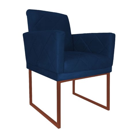 Poltrona Klara Suede Azul Marinho Base Metálica Industrial Cobre - Vallisa Decor