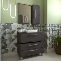 Balcão Baixo Alice com Rodizio e 2 Gavetas Grafite - 2