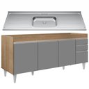 Ver imagem 1 de Balcão Gabinete Com Pia 180cm Dallas Castanho/Cinza - Lumil Lumil Móveis