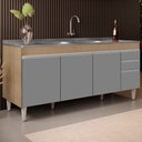 Ver imagem 2 de Balcão Gabinete Com Pia 180cm Dallas Castanho/Cinza - Lumil Lumil Móveis