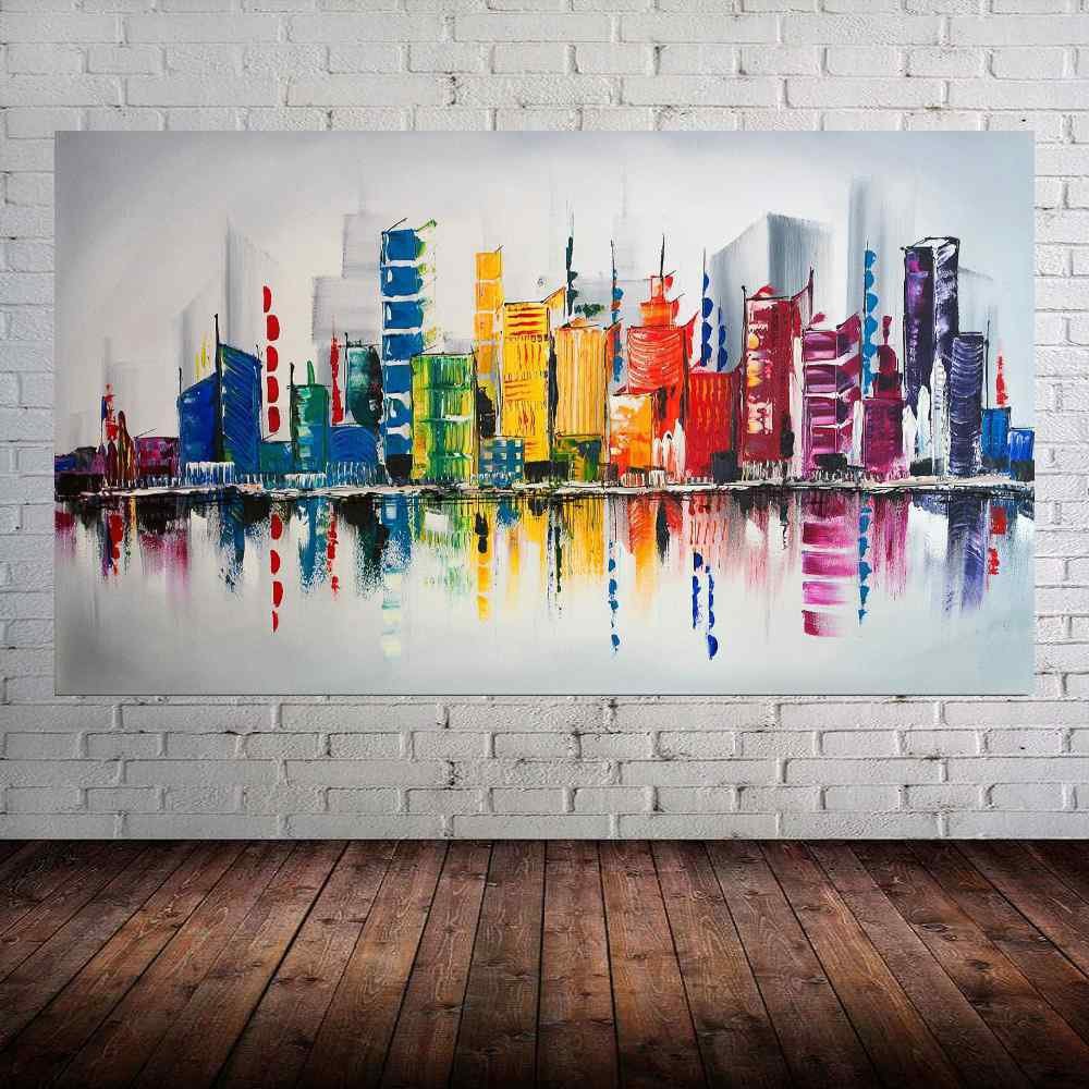 Quadro Pintura Tela Cidade Paisagem Urbana 2439: 80cm (A) x 130cm (L) - 1