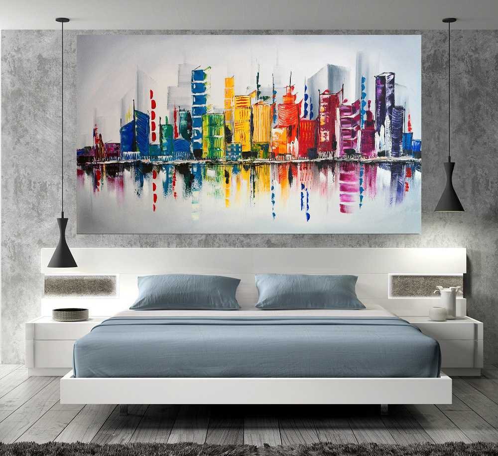 Quadro Pintura Tela Cidade Paisagem Urbana 2439: 80cm (A) x 130cm (L) - 5