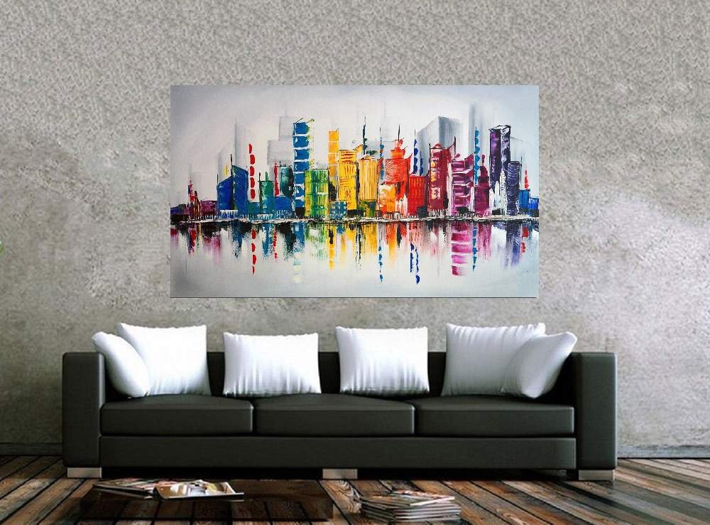 Quadro Pintura Tela Cidade Paisagem Urbana 2439: 80cm (A) x 130cm (L) - 2