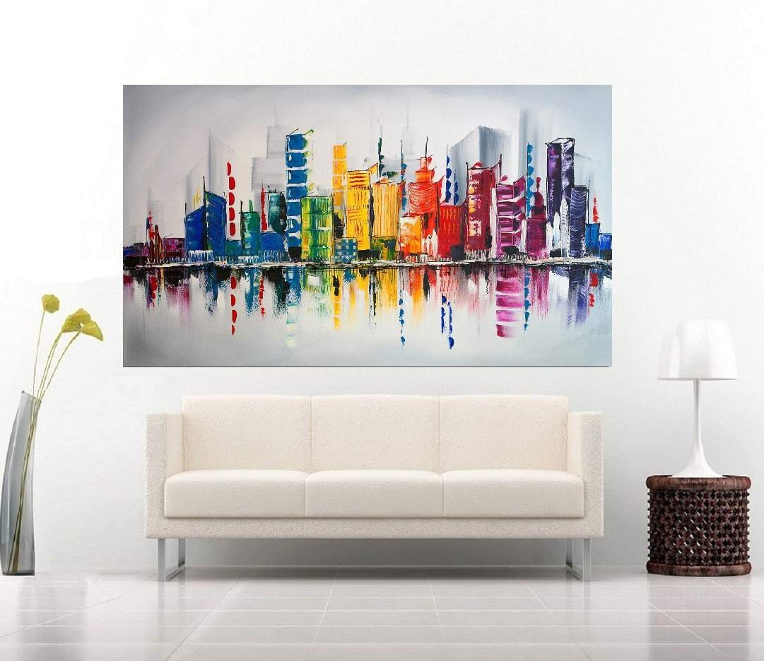Quadro Pintura Tela Cidade Paisagem Urbana 2439: 80cm (A) x 130cm (L) - 3