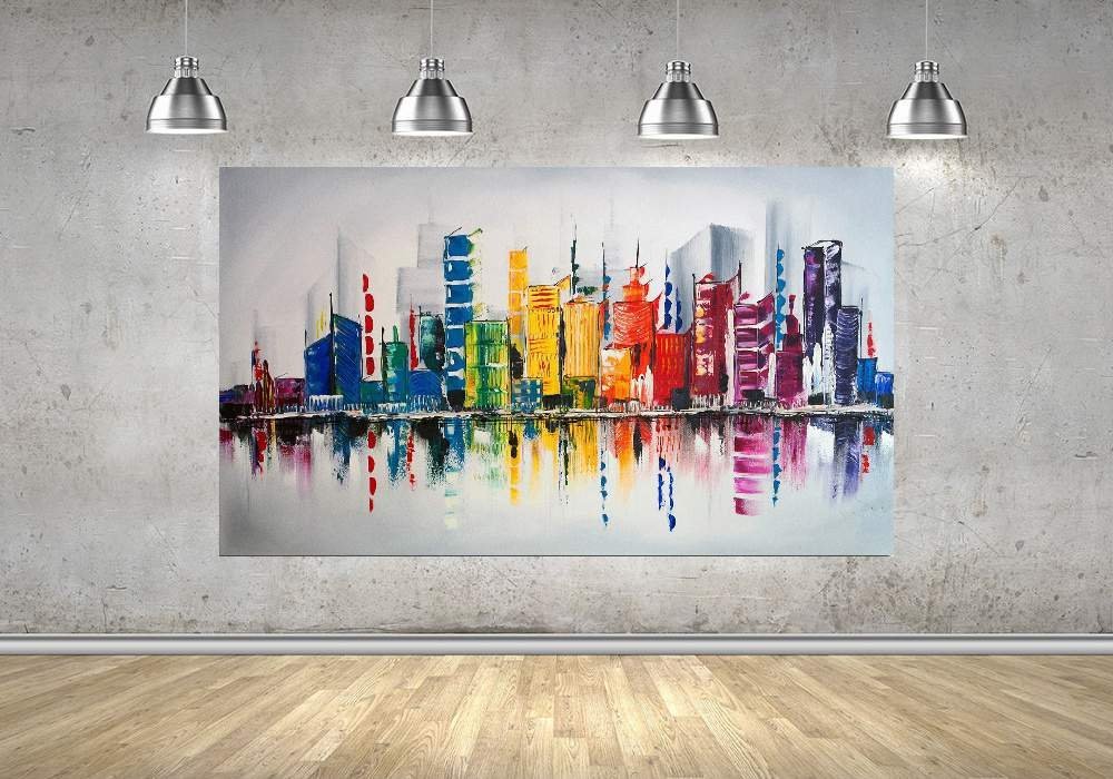 Quadro Pintura Tela Cidade Paisagem Urbana 2439: 80cm (A) x 130cm (L) - 4