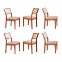 Ver imagem 1 de Kit 6 Cadeiras Madeira Maciça com Estofado e Fibra Natural Rattan Maya Yescasa Marrom/Champagne/Bege