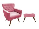 Ver imagem 1 de Kit Poltrona Decorativa Aurora + 1 Puff Retangular Suede Rosa Pés Madeira Mz Decor