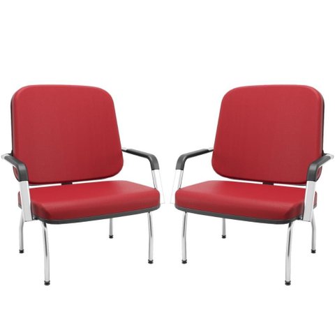 Kit 02 Cadeiras de Escritório Recepção com Braço Fixa Cromada Magno P03 Vinil Vermelho - Lyam