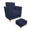 Ver imagem 1 de Poltrona de Amamentação com Puff Flavia Suede Azul Marinho - Pallazio