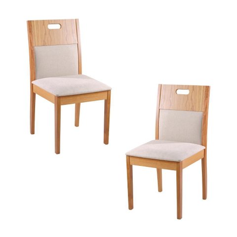 Conjunto de 2 Cadeiras Madeira Maciça Encosto de Madeira Mdf Alta Qualidade Estofamento Távoli Decor