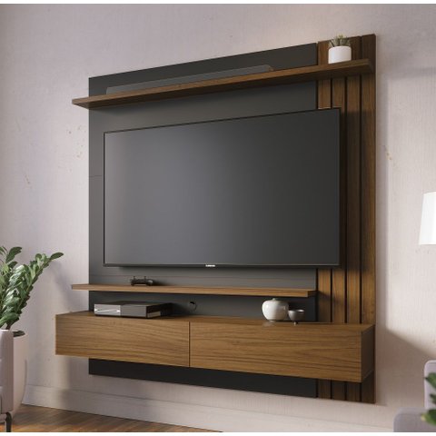 Painel p/ TV c/ Bancada Suspenso Juriti 150m c/ 2 Pts e 1 Prateleira Noce Milano Preto Fosco Colibri