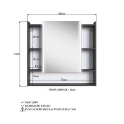 Espelheira para Banheiro com Led 2 Portas Yescasa - 7