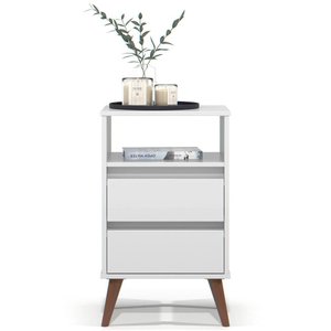 Mesa de Cabeceira Pés Retrô 2 Gavetas 43cm Roma Branco - Ej Móveis