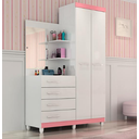 Ver imagem 1 de Guarda-roupa Solteiro 2 Portas 4 Gavetas com Espelho Melissa Branco/rosa