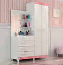 Ver imagem 1 de Guarda-roupa Solteiro 2 Portas 4 Gavetas com Espelho Melissa Branco/rosa
