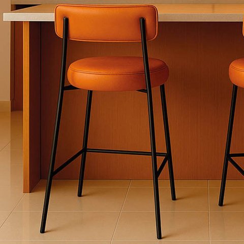 Banqueta Cozinha Média com Encosto Industrial Preto Londres PU Whisky D03 - D'Rossi