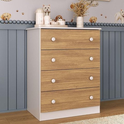 Cômoda Infantil 65cm com 4 Gavetas Encanto Multimóveis Mp4427 Branco/madeirado Branco/madeirado