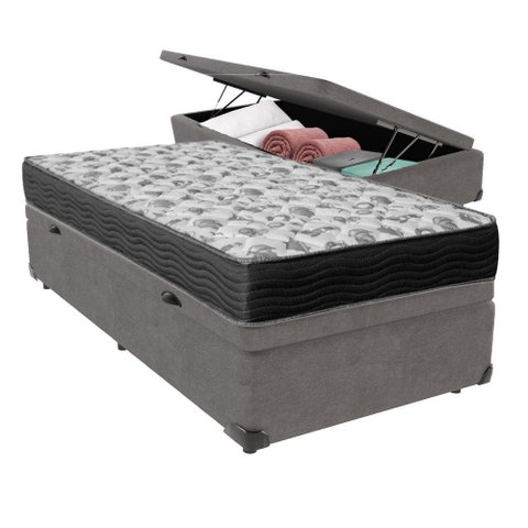 Cama Ortobom D33 Solteiro com Box Baú Bege Iso100 Cor:cinza