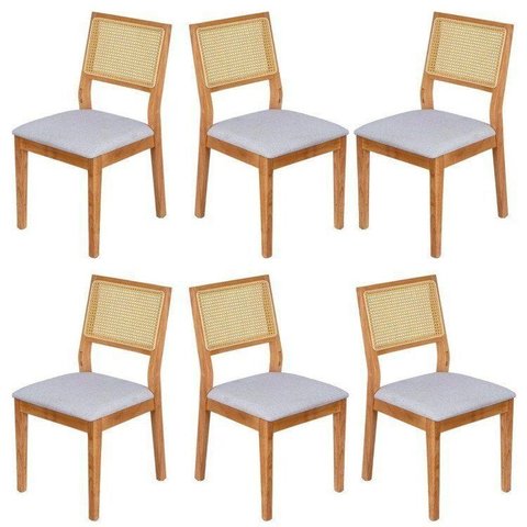 Kit 6 Cadeiras para Sala de Jantar com Encosto em Tela Nia Yescasa Cinza